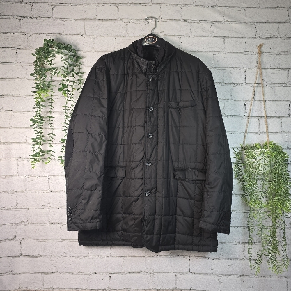 JOS A BANK BLACK PUFFER QUILTED COAT ELBOW PATCHES BIG MEN XXL EUC